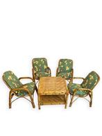Salontafel - Set van vier bamboe fauteuils en salontafel,, Antiek en Kunst, Curiosa en Brocante