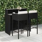 vidaXL 3-delige Tuinbarset met kussens poly rattan zwart, Tuin en Terras, Verzenden, Nieuw, Rotan