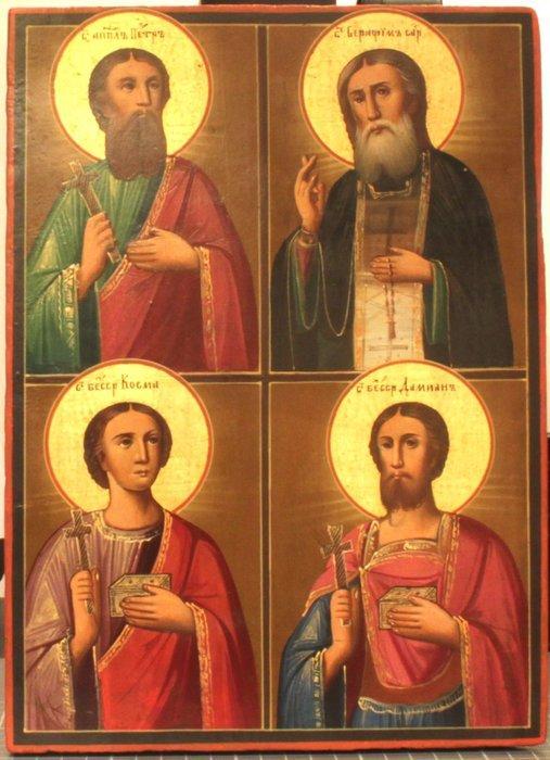 Icoon - Vier heiligen - Hout, Antiek en Kunst, Kunst | Niet-Westerse kunst