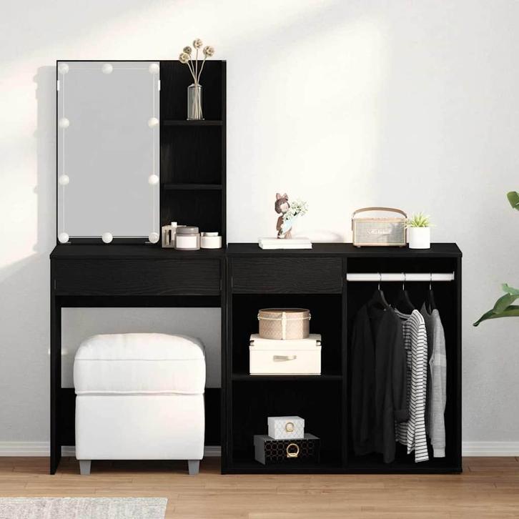 vidaXL LED Kaptafel Zwart eiken 140 x 40 x 140 cm Bewerkt, Huis en Inrichting, Tafels | Kaptafels, Nieuw, Verzenden