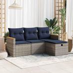 vidaXL 4-delige Loungeset met kussens poly rattan grijs, Tuin en Terras, Verzenden, Nieuw, Rotan, Loungeset