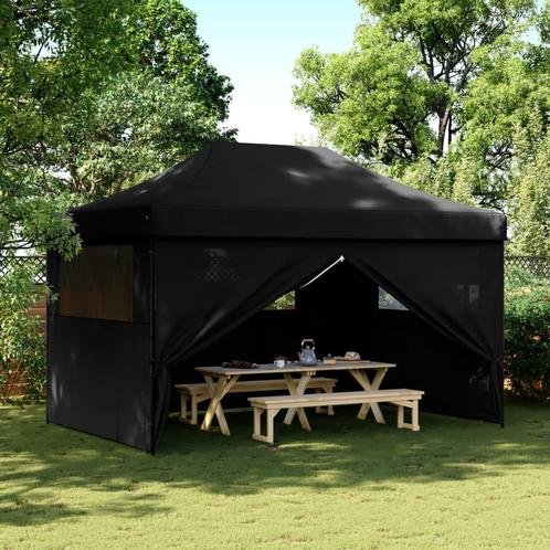 Partytent inklapbaar pop-up met 4 zijwanden zwart, Tuin en Terras, Partytenten, Partytent, Nieuw, 2 meter of meer, Verzenden