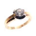Bicolor gouden solitair ring met zirconia (gouden ring), Sieraden, Tassen en Uiterlijk, Ringen, Gebruikt, Overige kleuren, Ophalen of Verzenden