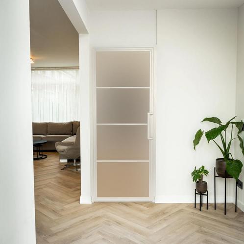 Stalen Binnendeur - Wit - 4 Vlaks - Mat glas, Doe-het-zelf en Verbouw, Deuren en Horren, Nieuw, Metaal, Binnendeur, 200 tot 215 cm