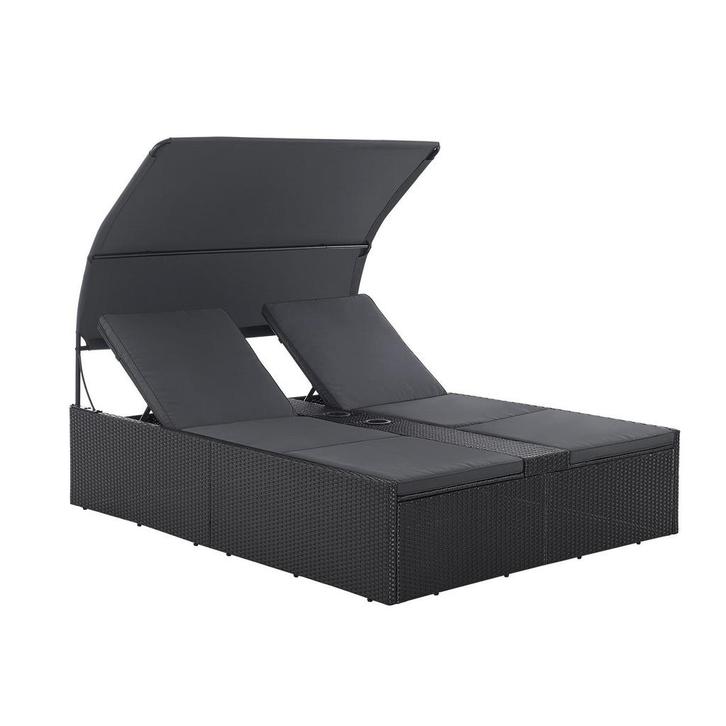 Polyrotan Loungebed / Ligbed Syros - Zwart - 2 personen - In, Tuin en Terras, Ligbedden, Nieuw, Verzenden