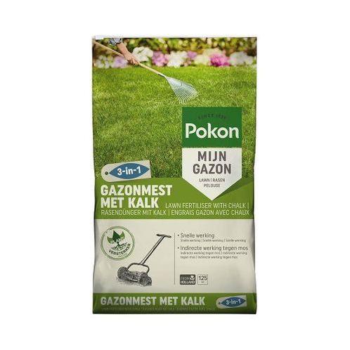 POKON GAZONMEST MET KALK 3-IN-1 125M² (PLANT & ZORG), Tuin en Terras, Plantenvoeding, Nieuw, Ophalen of Verzenden
