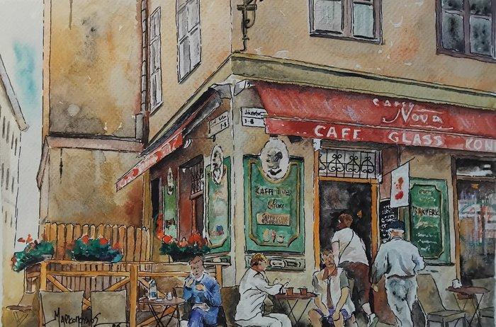 Theodore Markopoulos - Cafe Nova Stockholm, Antiek en Kunst, Kunst | Schilderijen | Modern
