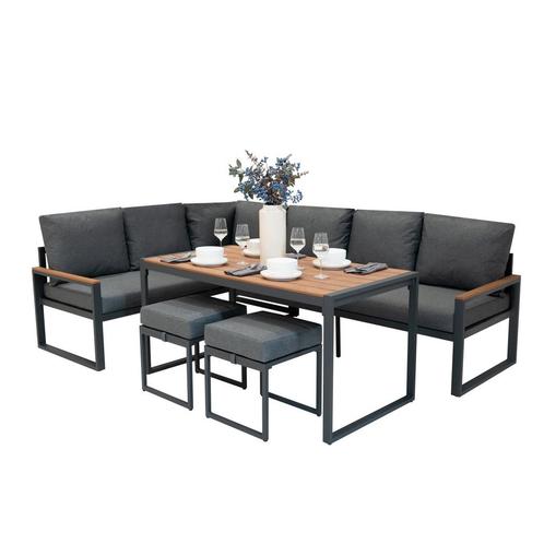 Aluminium Tuinmeubels L-Vormig Hoekbank Eettafel Kruk, Tuin en Terras, Tuinsets en Loungesets, Verzenden
