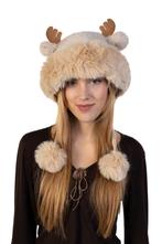 Bontmuts Rendier Fleece Licht Taupe Bont Muts Hoorns Oren To, Ophalen of Verzenden, Nieuw