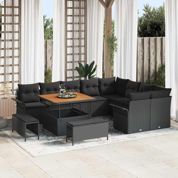 vidaXL Tuin Sofa Set 12 pcs Zwart poly rattan, Tuin en Terras, Tuinsets en Loungesets, Nieuw, Verzenden