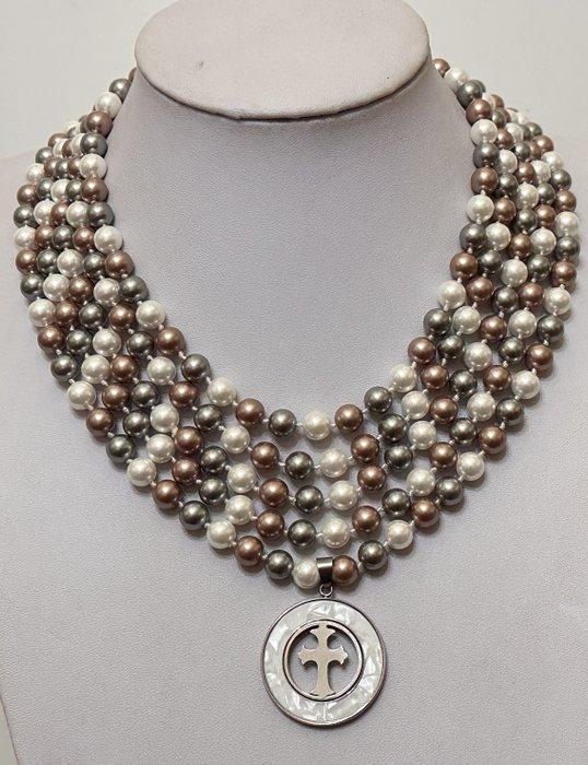 Lange halsketting, (256 cm) van parelmoer met kruis van, Antiek en Kunst, Antiek | Boeken en Bijbels