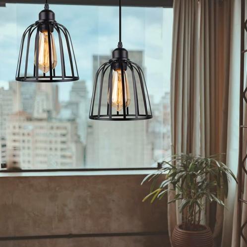 Zwarte hanglamp | Industriele lamp landelijk design | E27, Huis en Inrichting, Lampen | Hanglampen, Nieuw, Metaal, Verzenden