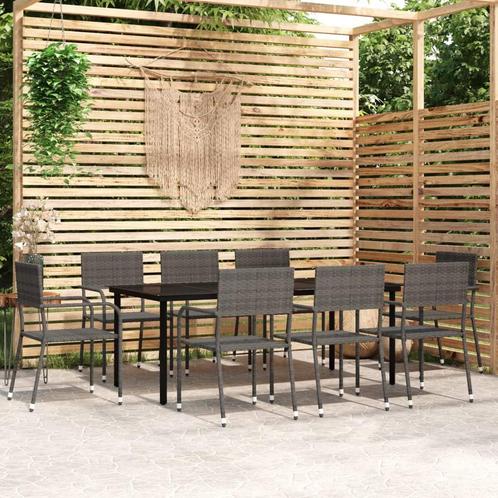 vidaXL 9-delige Tuinset grijs, Tuin en Terras, Tuinsets en Loungesets, Tuinset, Nieuw, 8 zitplaatsen, Rotan, Verzenden