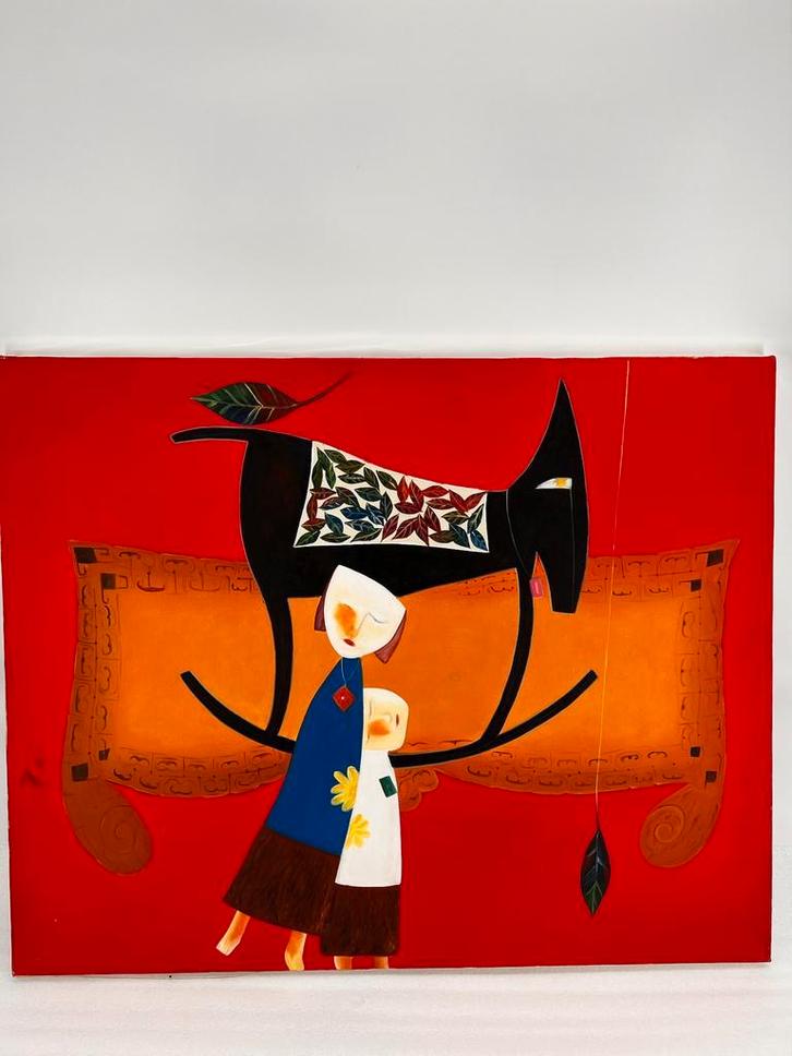 Artist: Tony That Bui – Name: Sitters &amp; Horse, Huis en Inrichting, Woonaccessoires | Schilderijen, Tekeningen en Foto's, Nieuw