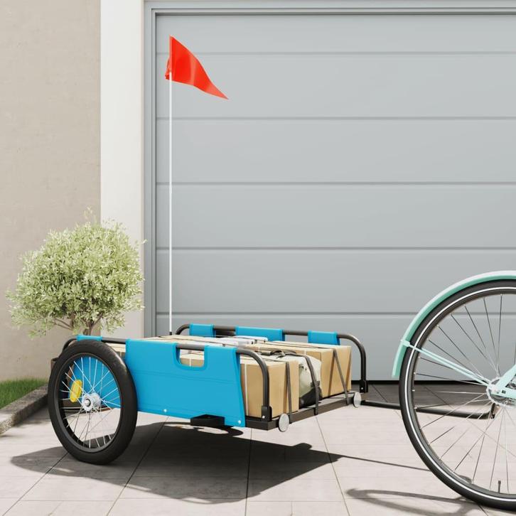 vidaXL Fietstrailer oxford stof en ijzer blauw, Fietsen en Brommers, Fietsaccessoires | Aanhangers en Karren, Nieuw, Verzenden