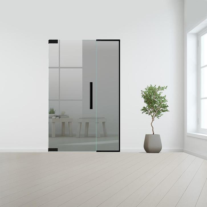 Glazen binnendeur met zijlicht zonder kozijn zwart beslag-Li, Doe-het-zelf en Verbouw, Glas en Ramen, Nieuw, Ophalen of Verzenden