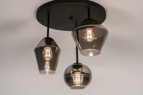 Rietveld Plafondlampen - Zwart, Grijs - Glas, Metaal, Huis en Inrichting, Lampen | Plafondlampen, Verzenden