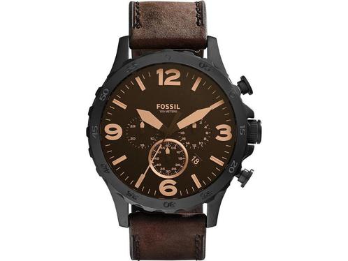 Fossil Nate JR1487 Herenhorloge 50 mm - Zwart, Huis en Inrichting, Woonaccessoires | Overige, Zo goed als nieuw, Verzenden