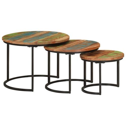 vidaXL Tafeltjesset 3 st massief gerecycled hout, Huis en Inrichting, Tafels | Salontafels, Nieuw, Overige houtsoorten, Verzenden