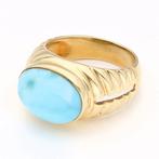 Ring - 18 karaat Geel goud - Larimar, Sieraden, Tassen en Uiterlijk, Ringen, Nieuw