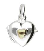 Zilveren Foto medaillon hart met gouden hart hanger - klein, Nieuw, Verzenden