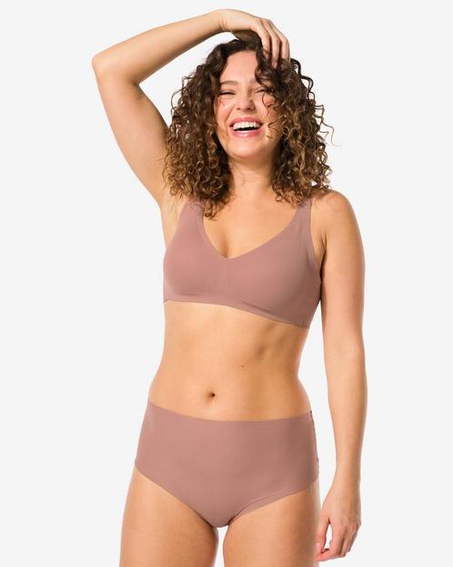 HEMA Damesstring hoge taille micro rib lichtbruin, Kleding | Dames, Ondergoed en Lingerie, Verzenden