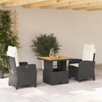 vidaXL 3-delige Tuinset met kussens poly rattan zwart, 2 zitplaatsen, Nieuw, Tuinset, Verzenden