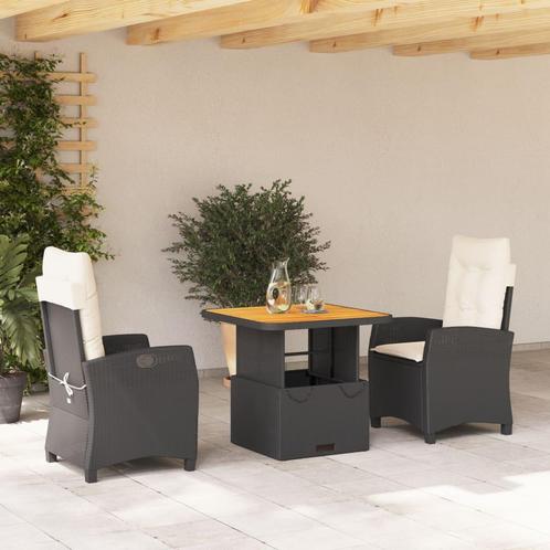 vidaXL 3-delige Tuinset met kussens poly rattan zwart, Tuin en Terras, Tuinsets en Loungesets, Tuinset, Nieuw, 2 zitplaatsen, Rotan