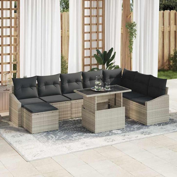 vidaXL Tuin Sofa Set met kussen 9 pcs Licht Grijs en Donker, Tuin en Terras, Tuinsets en Loungesets, Nieuw, Rotan, Verzenden