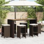 vidaXL Tuinbarkrukken 6 st met kussens poly rattan bruin, Tuin en Terras, Tuinstoelen, Verzenden, Nieuw, Rotan