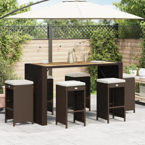 vidaXL Tuinbarkrukken 6 st met kussens poly rattan bruin, Tuin en Terras, Tuinstoelen, Nieuw, Rotan, Verzenden