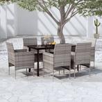 vidaXL 7-delige Tuinset met kussens grijs en zwart, Tuin en Terras, Tuinsets en Loungesets, 6 zitplaatsen, Nieuw, Tuinset, Verzenden