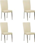 Set van 4 Crème leren moderne eetkamerstoelen - poot vierkan, Nieuw, Leer, Ophalen of Verzenden, Vier