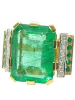 Zonder Minimumprijs - Ring - 9 kt. Geel goud, Zilver Smaragd, Sieraden, Tassen en Uiterlijk, Ringen, Nieuw