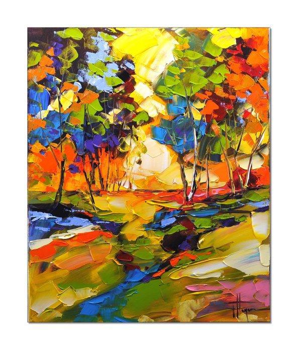 Olivier Pfleger - Mandrafina  Sous-bois en automne, Antiek en Kunst, Kunst | Designobjecten