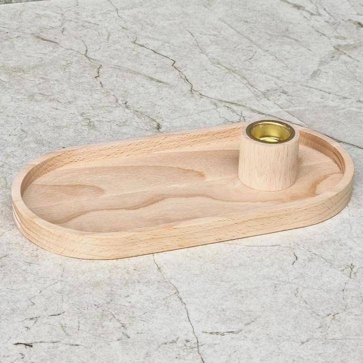 HOCHO Beukenhouten Dienblad met Kaarshouder – 200x100x35.., Huis en Inrichting, Keuken | Keukenbenodigdheden, Nieuw, Ophalen of Verzenden