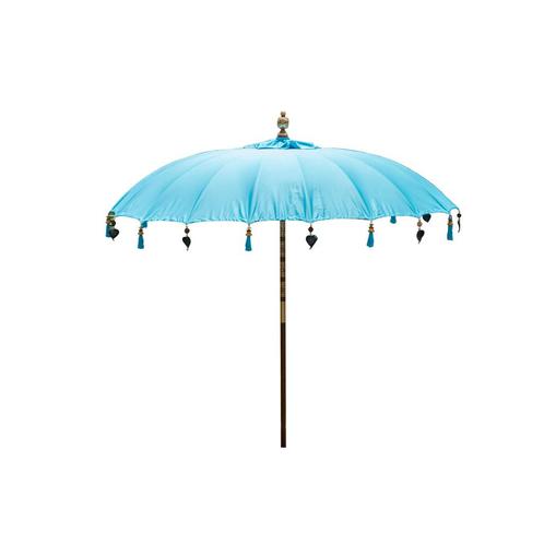 Balinese Parasol houten steel rond 250 cm blauw, Tuin en Terras, Parasols, Nieuw, Verzenden