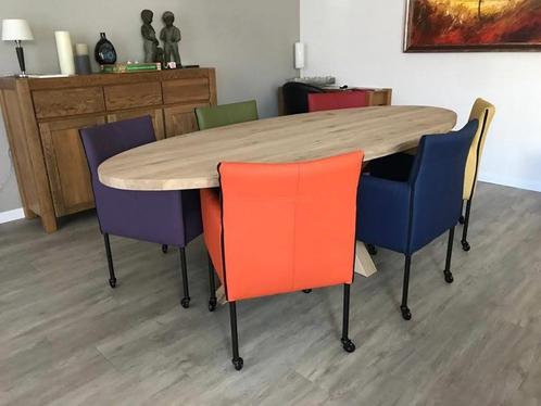 Set van 6 leren kuip eetkamerstoelen - met wieltjes - versch, Huis en Inrichting, Stoelen, Overige kleuren, Nieuw, Leer, Ophalen of Verzenden