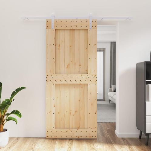 vidaXL Schuifdeur met beslag 90x210 cm massief grenenhout, Doe-het-zelf en Verbouw, Deuren en Horren, Nieuw, Verzenden