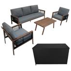 Aluminium Tuinmeubel Set 4-Delig Houteffect Rotan Opbergbox, Tuin en Terras, Tuinsets en Loungesets, Verzenden, Nieuw