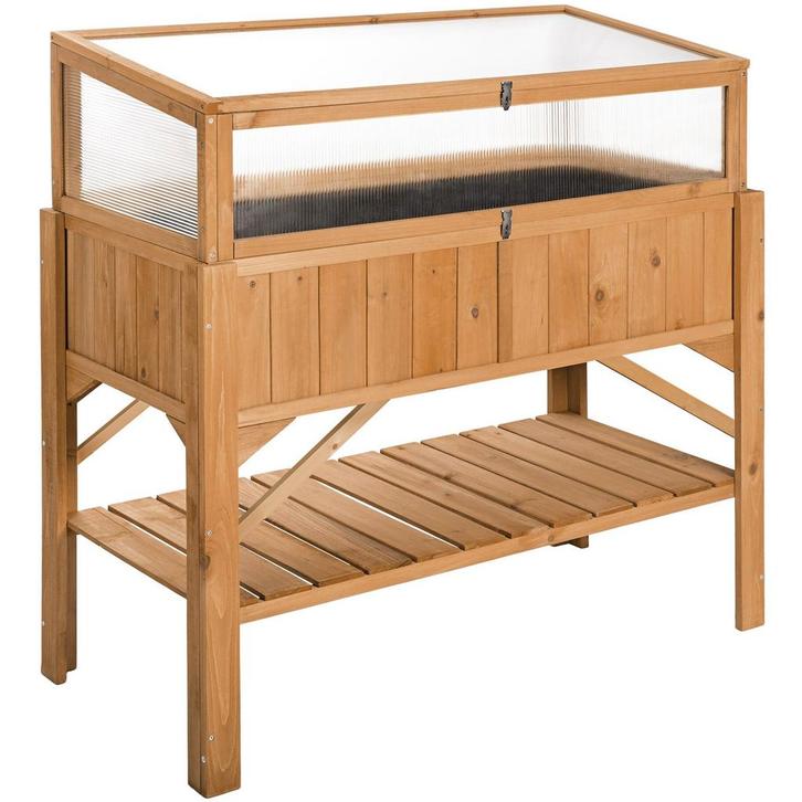 Hoge plantenbak met plank en kweekopzet 119x57x124cm - bruin, Tuin en Terras, Bloembakken en Plantenbakken, Verzenden