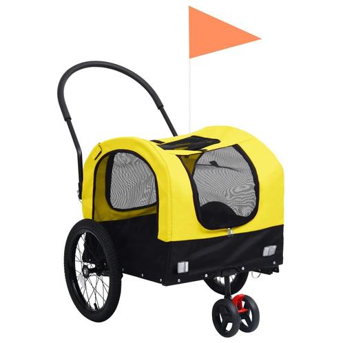 vidaXL Fietstrailer en hondenwagen 2-in-1 geel en zwart, Dieren en Toebehoren, Overige Dieren-accessoires, Nieuw, Verzenden