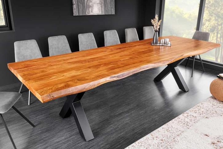 Massief houten eettafel MAMMUT 300 cm Acacia X-Frame zwart, Huis en Inrichting, Tafels | Eettafels, Ophalen of Verzenden