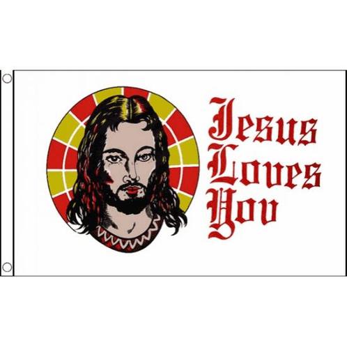 Vlag met Jezus afbeelding - Vlaggen, Hobby en Vrije tijd, Feestartikelen, Verzenden