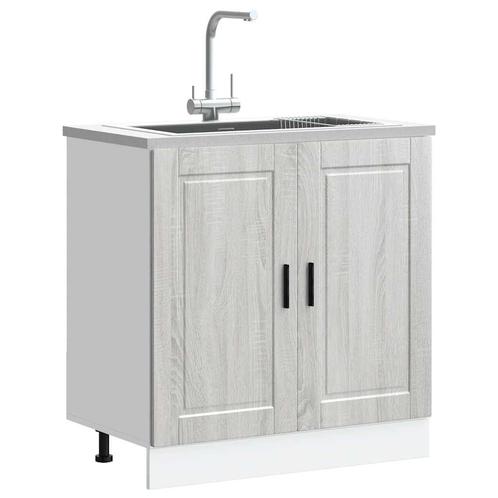 vidaXL Spoelbakonderkast Porto 80x46x81,5 cm bewerkt hout, Huis en Inrichting, Keuken | Keukenelementen, Grijs, Nieuw, Verzenden