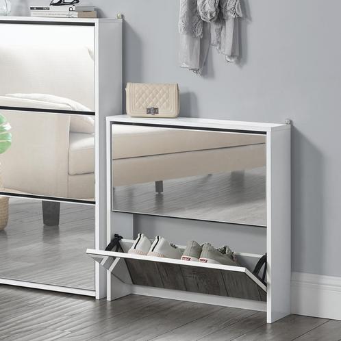 Schoenenkast Lund met spiegels en 2 vouwdeuren 67x63x17 cm w, Huis en Inrichting, Kasten | Schoenenkasten, Nieuw, Verzenden