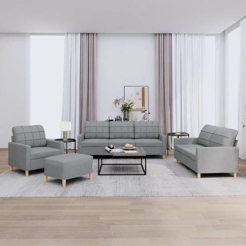 vidaXL 4-delige Loungeset met kussens stof lichtgrijs, Huis en Inrichting, Banken | Bankstellen, Nieuw, 150 tot 200 cm, Stof, Vierpersoons of meer