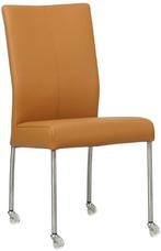 Set van 6 leren eetkamerstoelen - met wieltjes en zonder arm, Huis en Inrichting, Stoelen, Overige kleuren, Nieuw, Leer, Ophalen of Verzenden