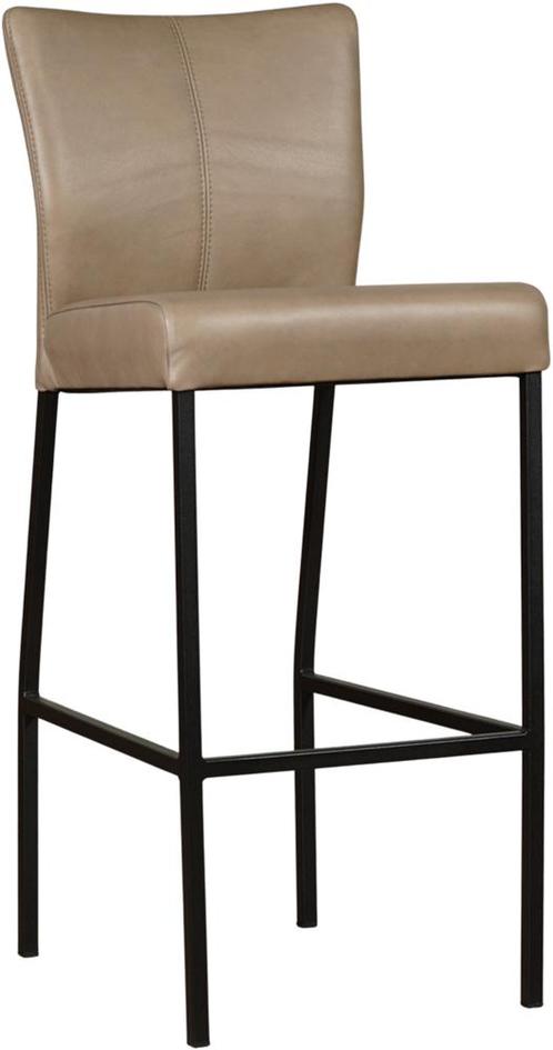 Taupe leren moderne barkruk - poot vierkant zwart - Granada, Huis en Inrichting, Barkrukken, 90 cm of meer, Met voetsteun, 1 kruk