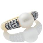 Ring - 14 karaat Geel goud -  0.12ct. tw. Parel - Diamant -, Nieuw